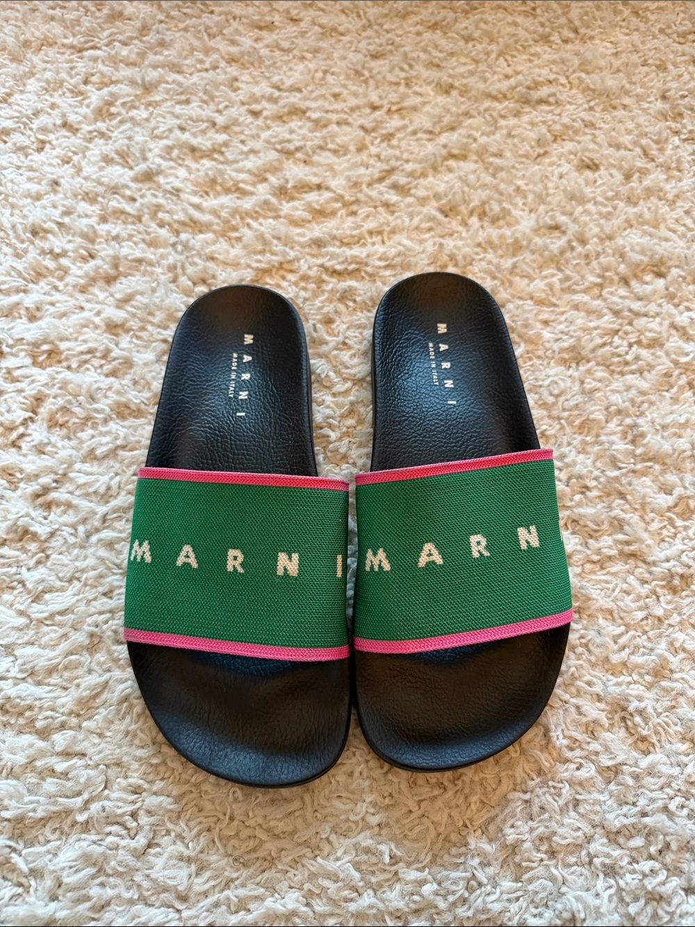 Marni Green Slide Sandals with Pink Trim